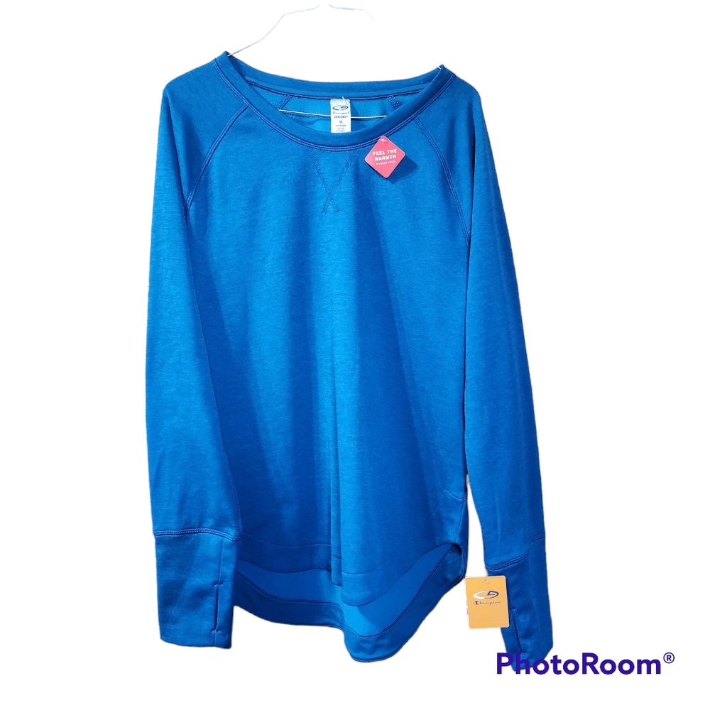 CHAMPION Men's Blue Sport Duo Dry Crewneck Long-Sleeve Pullover Sweater Size M